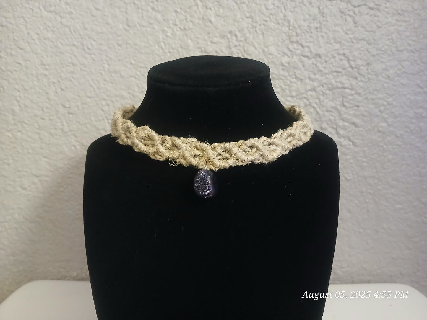 "Goddess Glow" – Hemp Choker with Blue Goldstone