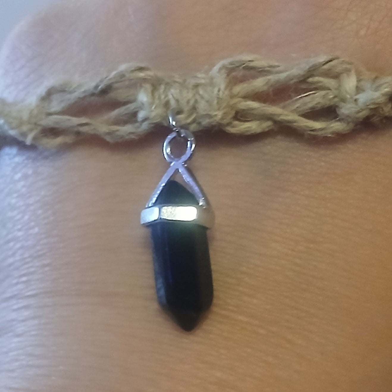 Handmade 16" Hemp Necklace with Black Jasper Crystal – Infused with Happiness Intention
