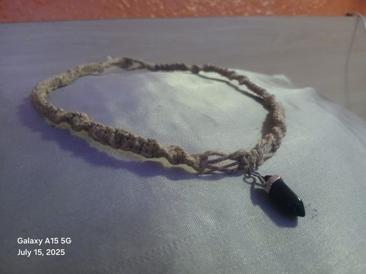 Handmade 16" Hemp Necklace with Black Jasper Crystal – Infused with Happiness Intention