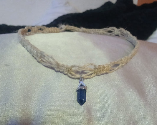 "Tranquil Vibes" Hemp Necklace with Peace-Infused Dark Blue Crystal Pendant